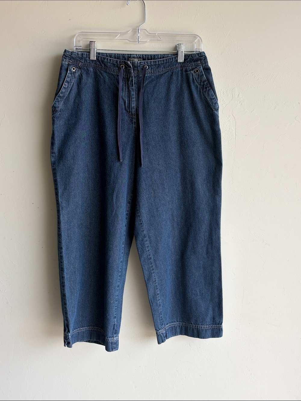 J.Jill Womens 10 Indigo Denim Drawstring Crop Pants Relaxed Wide Leg